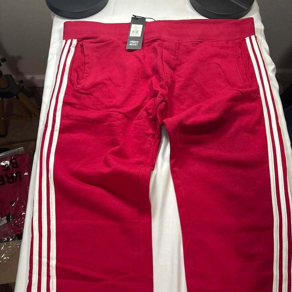 Urban Beast Mens Stripe Long Pant Red Track Pants Size L